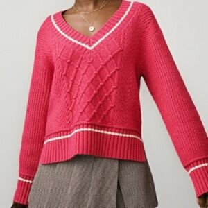 Maeve Tilly V Neck Sweater Pink Size Small Anthropologie